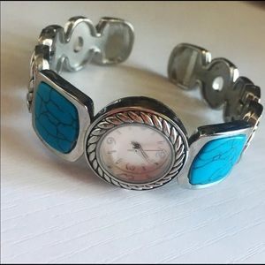 Turquoise Stone WATCH bracelet blue teal rock Unique Bohemian jewelry